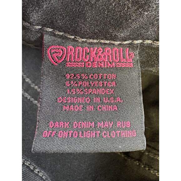 Women’s Rock & Roll Black Jeans High Rise Trouser Wide Boot Cut W29 X 34L - Picture 8 of 10